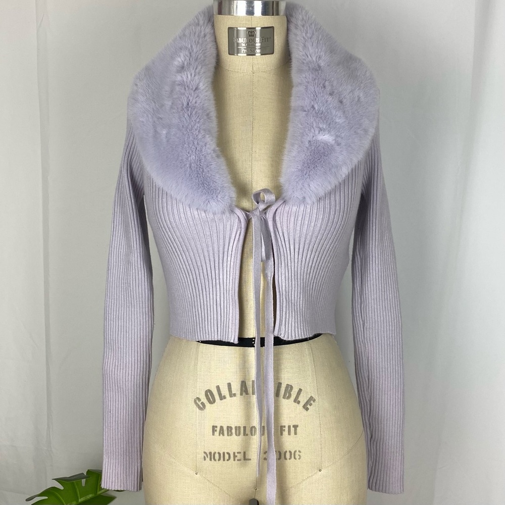 Zara Lavender Cardigan Detachable Faux Fur Collar
